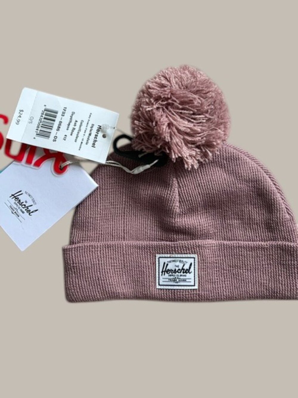 NWT Herschel Supply Co Baby Beanie Pom Ash Rose Pink 6-18 Months